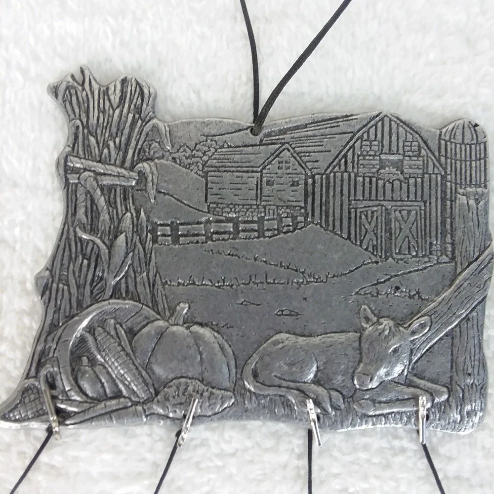 Carson Style Pewter Wind Chime Barn Cow Pig Rooster Tractor Hay 1996 VTG Country